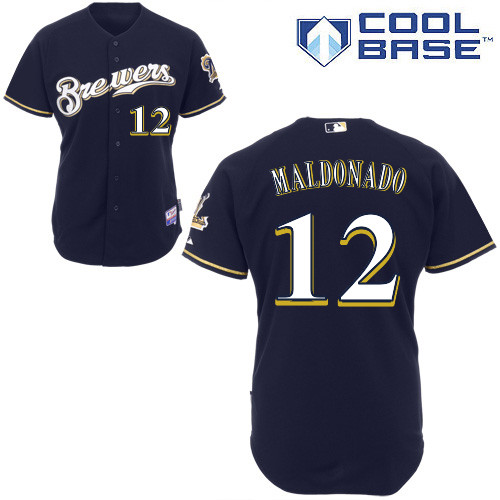 Martin Maldonado #12 Youth Baseball Jersey-Milwaukee Brewers Authentic Alternate Navy Cool Base MLB Jersey